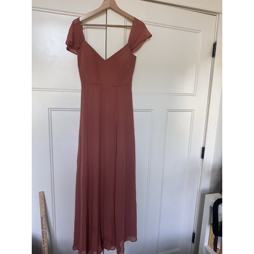 Birdy Grey Dress XS‎ Devin Convertible Chiffon Terracotta Slit Long Maxi Pockets
